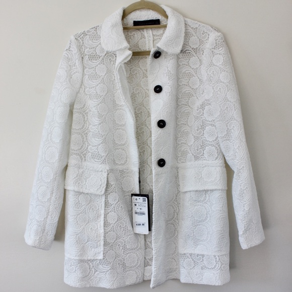 zara white lace jacket